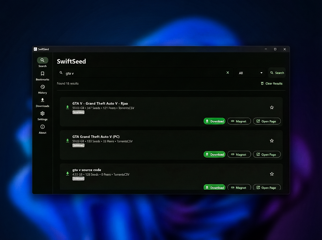 SwiftSeed Search Interface
